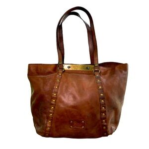Patricia Nash Distressed Brown Leather Tote With Gold Tone Hardware Studs Large